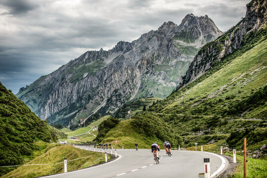 Cyclists in St Anton am Arlberg, Austria
