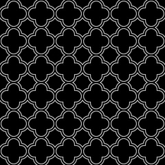 Seamless surface pattern design with quatrefoil figures. Oriental traditional ornament with repeated rounded shapes. Window tracery wallpaper. Grid motif. Digital paper abstract. Vector illustration.