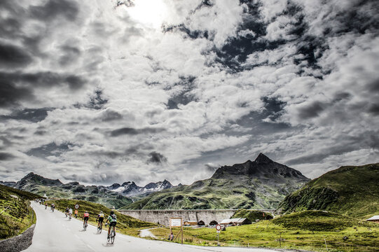 Cyclists in St Anton am Arlberg, Austria