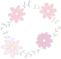 フレームにも使えるシンプルにデフォルメしたコスモスのカラーイラスト