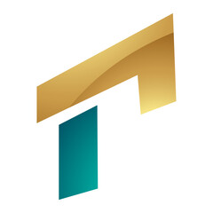 Persian Green and Gold Glossy Rectangular Letter R Icon