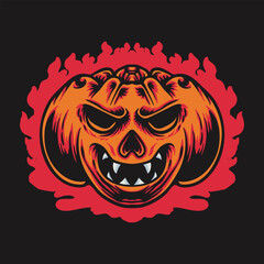 Pumpkin Halloween Fire Vector Illustration