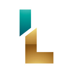 Persian Green and Gold Glossy Split Shaped Letter L Icon