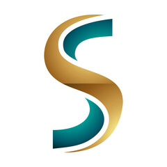 Persian Green and Gold Glossy Twisted Shaped Letter S Icon