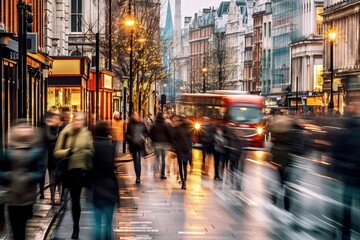 Dynamic urban energy: capturing the bustling motion of a london street scene, time lapse of people walking on the street at night