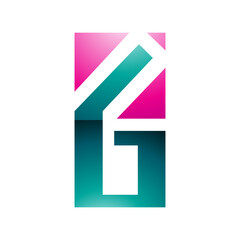 Persian Green and Magenta Glossy Rectangular Letter G or Number 6 Icon