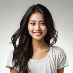 Fototapeta premium portrait of an smiling attractive asian female student isolated against a white background