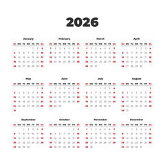 Simple vector calendar on 2026. Start from Sunday