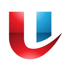Fototapeta premium Red and Blue Glossy Bold Curvy Shaped Letter U Icon