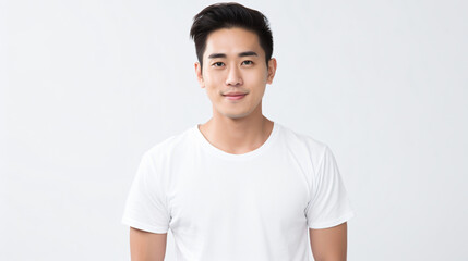 Portrait of an smiling attractive asian male student  isolated against a white background