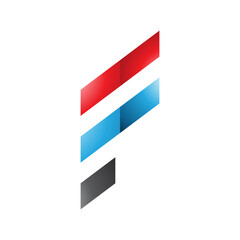 Red and Blue Glossy Letter F Icon with Diagonal Stripes