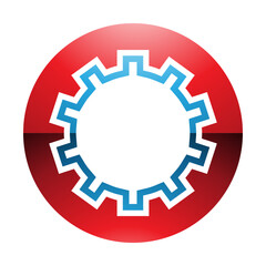 Red and Blue Glossy Letter O Icon with Castle Wall Pattern