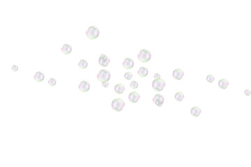 Soap bubble floating transparent  background. Realistic air water foam bubble with rainbow colors. ...