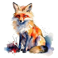 Obraz premium Watercolor portrait of a fox with colorful, bright, vibrant, and trippy colors
