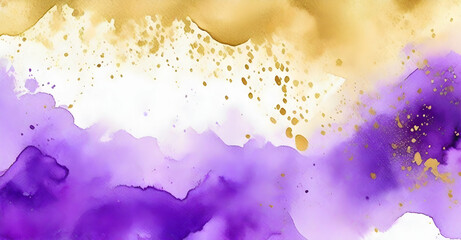 Golden Purple watercolor on paper. Abstract background Coral color