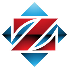 Red and Blue Glossy Square Diamond Shaped Letter Z Icon