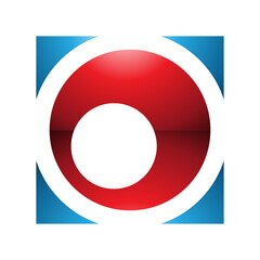 Red and Blue Glossy Square Letter O Icon