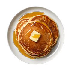 Plate of Pancakes with Maple Syrup Isolated on a Transparent Background - obrazy, fototapety, plakaty