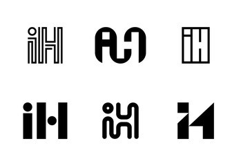 Set of letter IH logos. Abstract logos collection with letters. Geometrical abstract logos