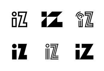 Set of letter IZ logos. Abstract logos collection with letters. Geometrical abstract logos