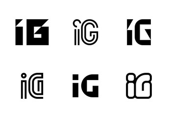 Set of letter IG logos. Abstract logos collection with letters. Geometrical abstract logos
