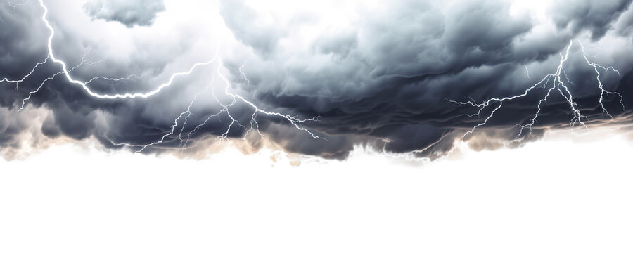 Storm clouds with lightnings isolated on transparent background - Generative AI