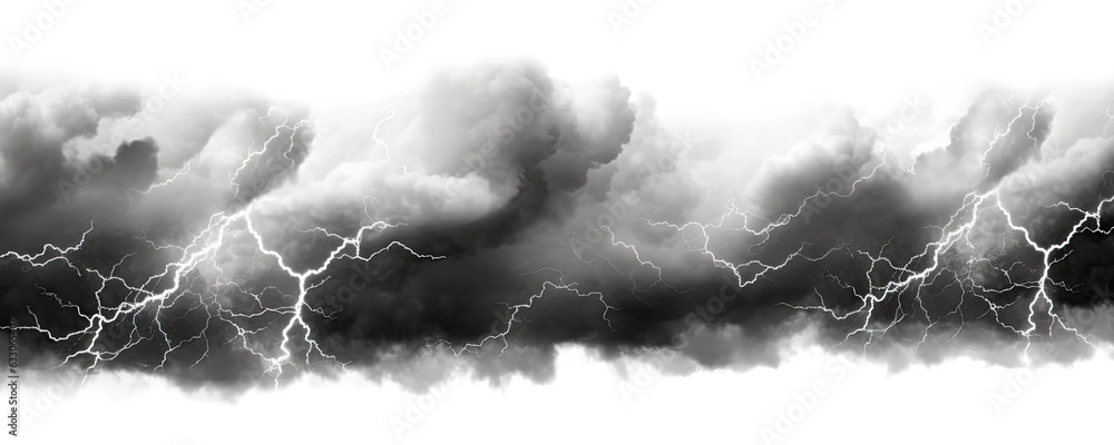 Wall mural storm clouds with lightnings isolated on transparent background - generative ai