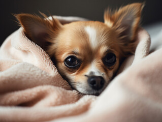 portrait of chihuahua in blanket