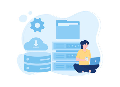 Blue color vector with cloud storage concept concept flat illustration