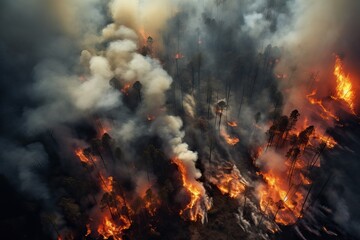 Aerial view of forest fire