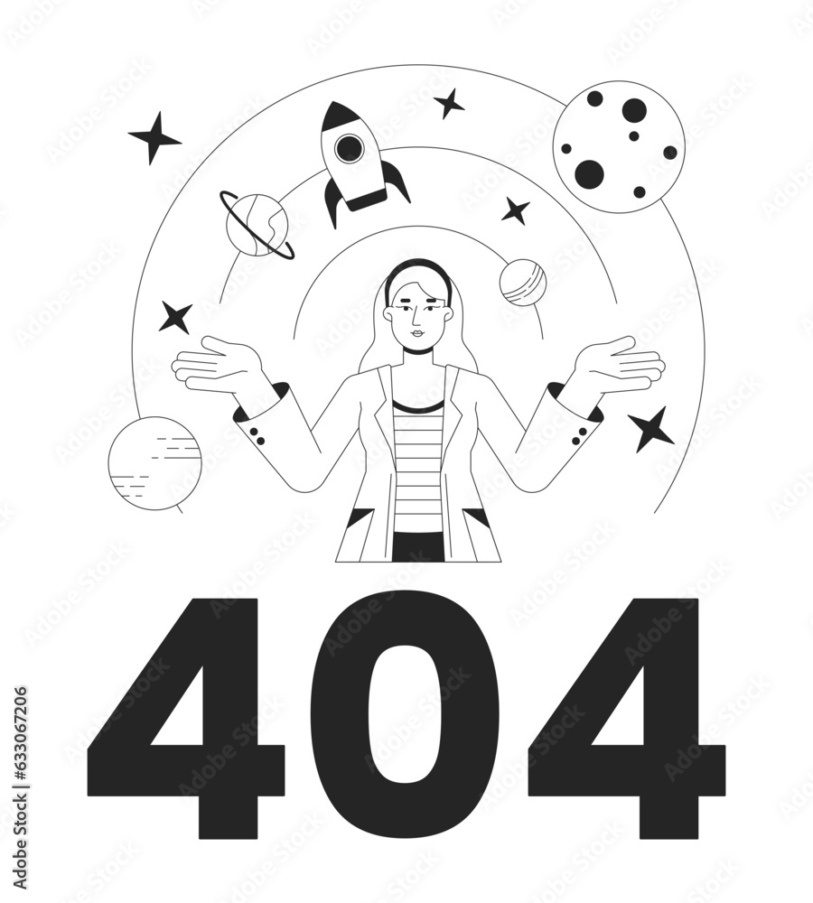 Poster scientist explore galaxy black white error 404 flash message. aerospace engineering. monochrome empt