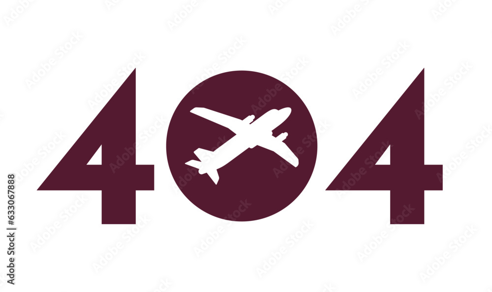 Poster flying plane error 404 flash message. transport. movement to another country. empty state ui design.
