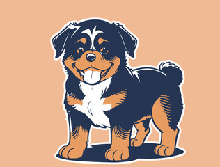 A cute  puppy rottweiller happy flat shading