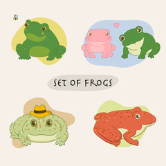 Cute kawaii frogs for web and print