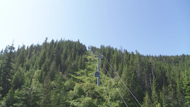 Aerial tilt up at Gondola at ski resort in Kellogg Idaho in summer