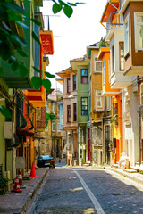 Istanbul. Balat area. Bright colorful houses.