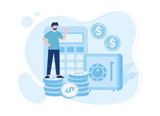 Fototapeta premium a man standing on top of a stack of coins concept flat illustration