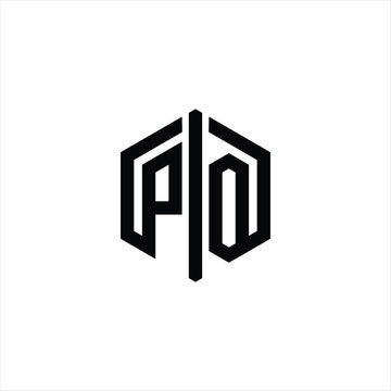 recommend clip art: PO Letter Logo monogram hexagon shape with connect outline design template