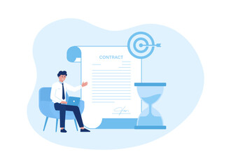 man sitting in a chair with a contract on a table concept flat illustration