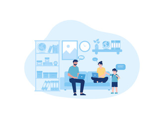 a man and woman sitting on a couch with a child concept flat illustration