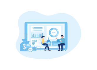 Fototapeta na wymiar Two people are having a meeting with data analysts concept flat illustration