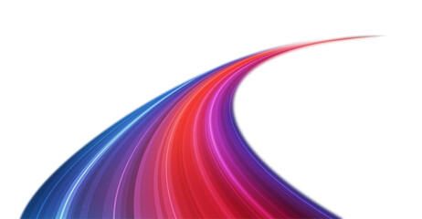 Modern abstract high-speed light effect. Abstract background with curved beams of light. Technology futuristic dynamic motion. Movement pattern. PNG file.