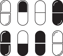Capsule or pill icons Set Vector illustration