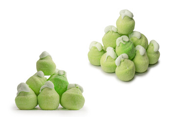 Green marshmallow candy isolated on  white background.