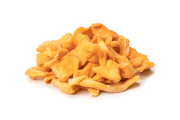 Dried melon slices isolated on a white background.