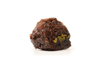 Turkish chocolate baklava isolated on white background.