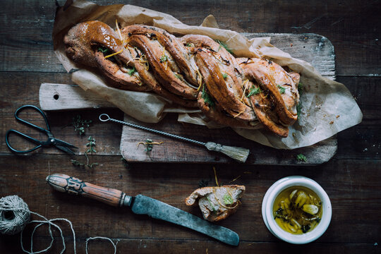 Twisted rye bread with oil