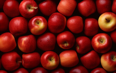 Top view of bright ripe fragrant red apples background
