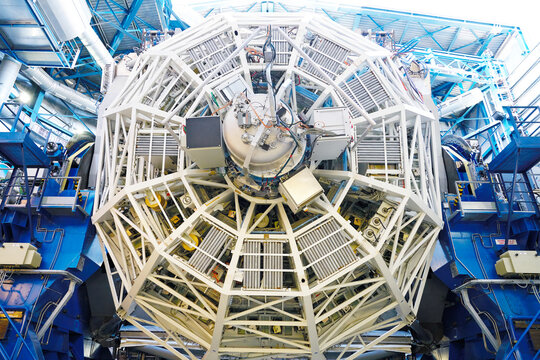 Low angle view of telescope machinery at Paranal Observatory in Chile