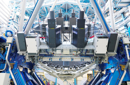 Low angle view of telescope machinery at Paranal Observatory in Chile